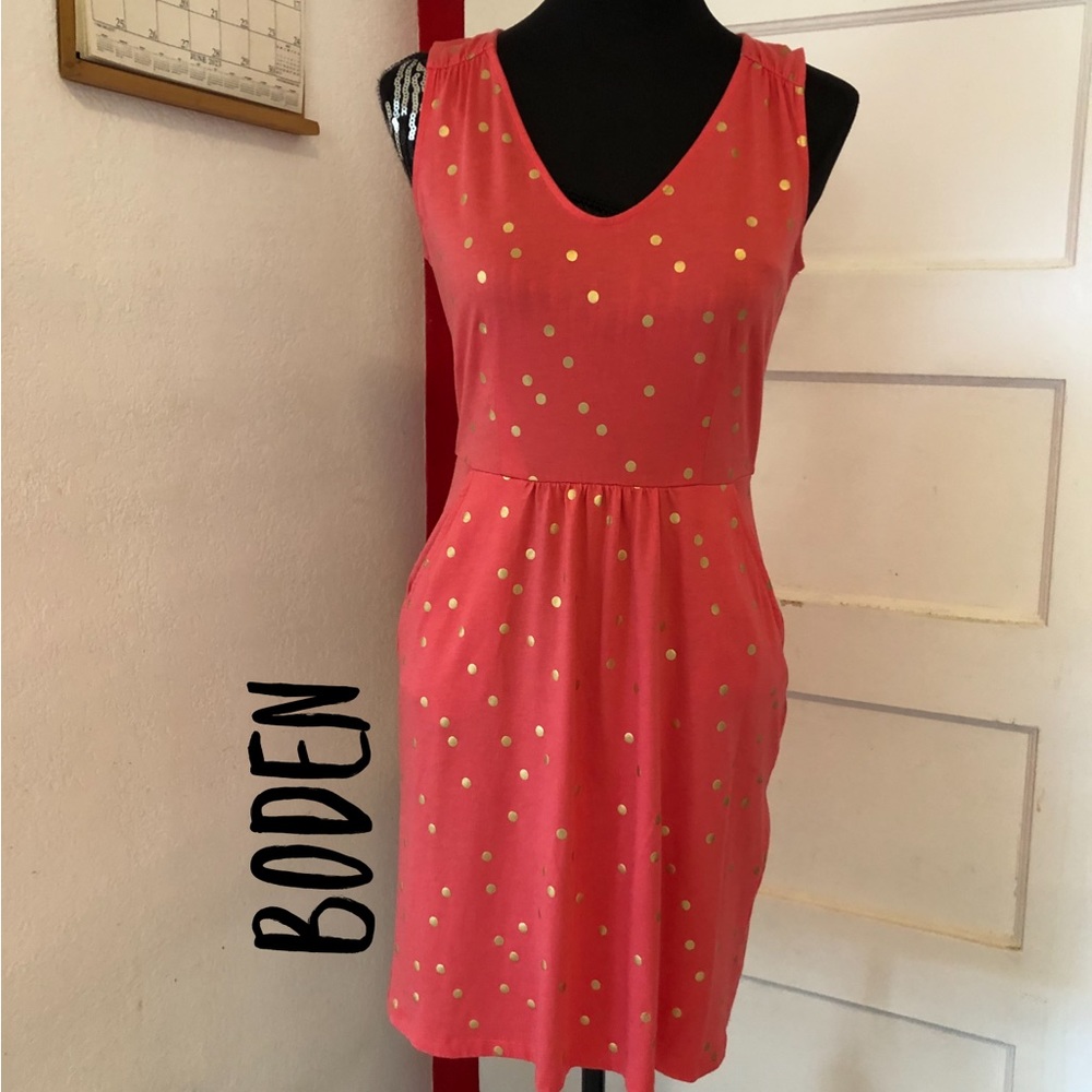 BODEN Stunning Dress w/ Gold Polka Dots! Front pockets. Gorgeous dress!🌷